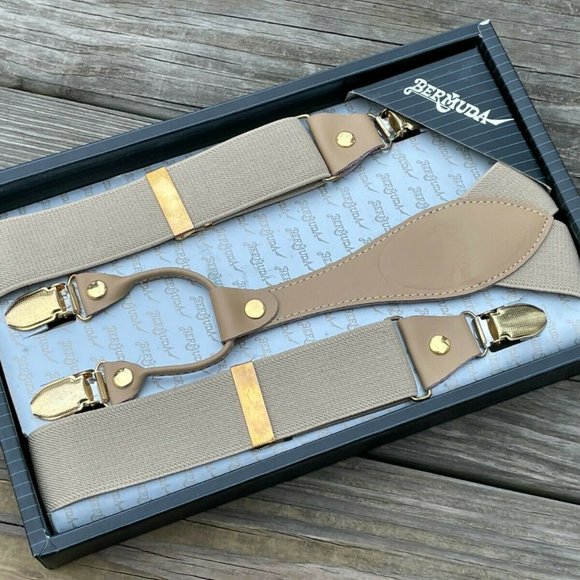 Other - Bermuda Men Suspender Tan/Gold Tone Fashion Suspenders Belt New in a box